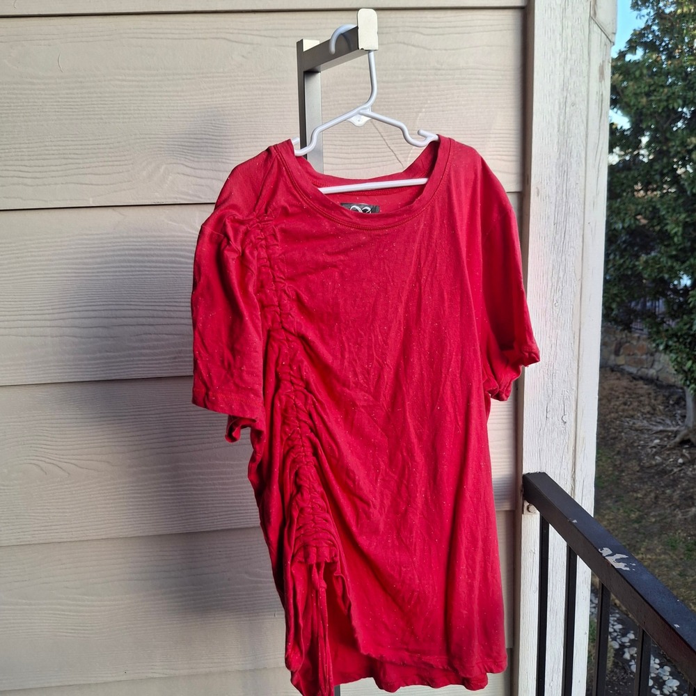 Be Boundless Junior XXL Red Speckled Ruched Side Drawstring Short Sleeve T-Shirt